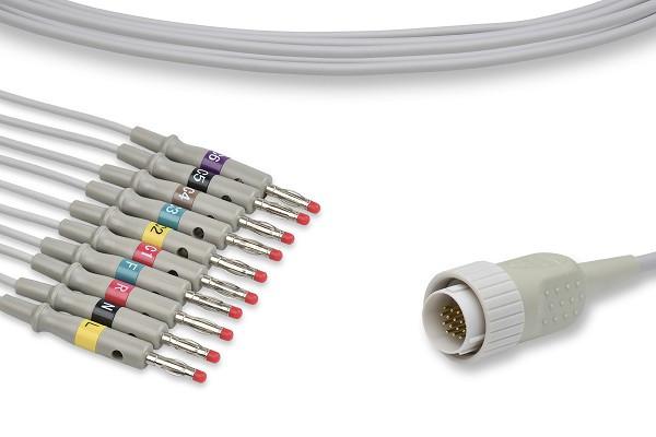 K10-KZ1-B-I0 Kenz Compatible Direct-Connect EKG Cable. 10 Leads banana 3mm. Total cable lenght is 3m - SpecMedica