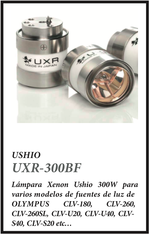 UXR-300BF. Ushio. Lámpara Xenon Ushio 300W para varios modelos de fuentes de luz de Olympus CLV-180, CLV-260, CLV-260SL, CLV-U20, CLV-U40, CLV-S40, CLV-S20, etc.