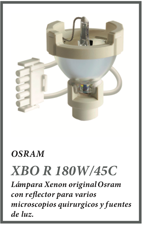 XBO R 180W/45C. Osram. Lámpara xenon original Osram con reflector para varios microscopios quirúrgicos y fuentes de luz.
