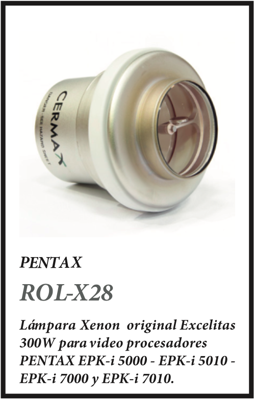 Rol-X28. Pentax. Lámpara Xenon original Excelitas 300W para vídeo procesadores Pentax EPK-i 5000 - EPK-i 5010 - EPK-i 7000 y EPK-i 7010