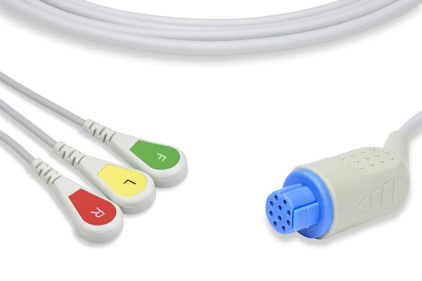Datex Ohmeda Compatible Direct-Connect ECG Cable 3  Leads Snap