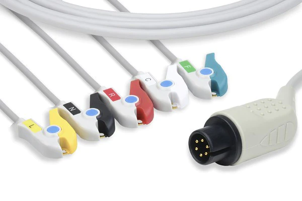 AAMI Compatible Direct-Connect ECG Cable 5  Leads Pinch/Grabber